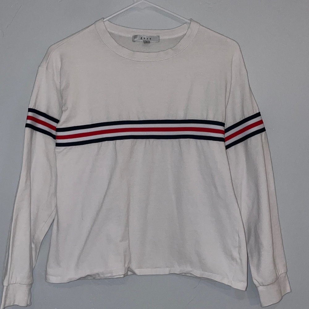 white long sleeve t-shirt with strips